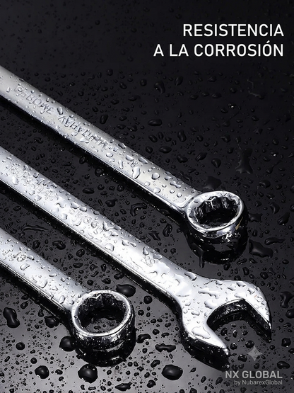 Juego de llaves combinadas métricas de doble extremo (6-32 mm): llaves fijas y de boca abierta para reparación de automóviles y motocicletas; incluye bolsa de almacenamiento.