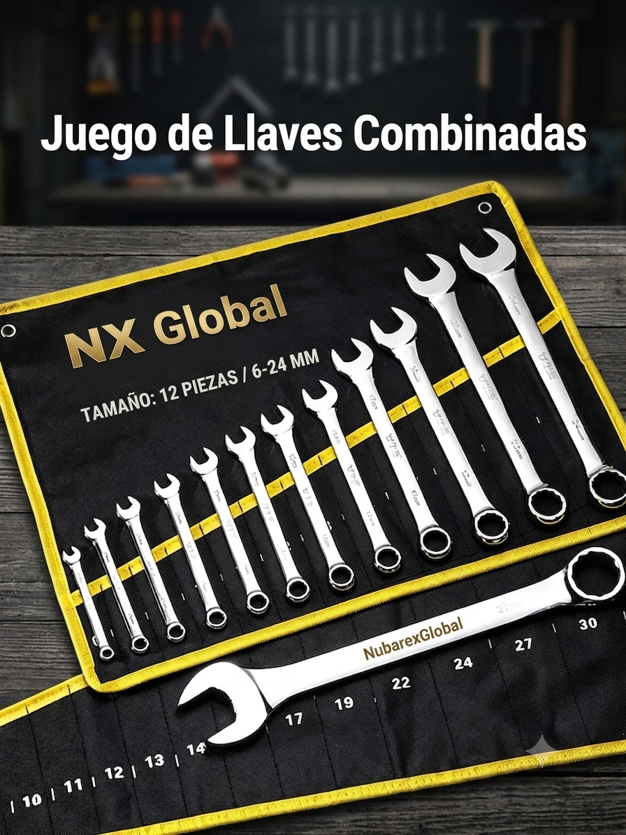 Juego de llaves combinadas métricas de doble extremo (6-32 mm): llaves fijas y de boca abierta para reparación de automóviles y motocicletas; incluye bolsa de almacenamiento.